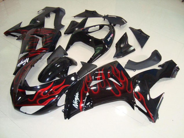 Noir Rouge Flamme Carénage Moto Kawasaki ZX10R 2006-2007 Noir Rouge Flamme Carénage Moto Kawasaki ZX10R 2006-2007