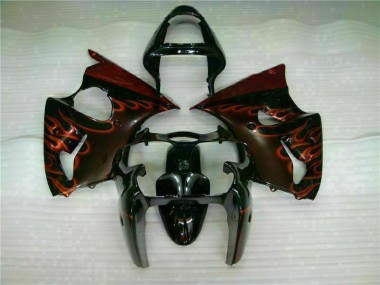 Noir Rouge Flamme Carénage Moto Kawasaki ZX6R 2000-2002