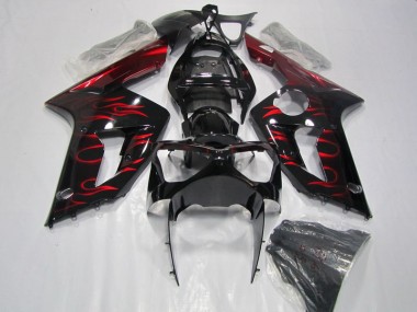 Noir Rouge Flamme Carénage Moto Kawasaki ZX6R 2003-2004