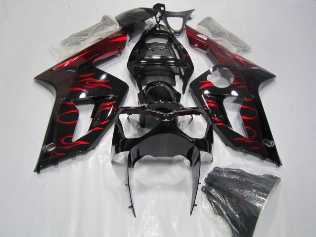 Noir Rouge Flamme Carénage Moto Kawasaki ZX6R 2003-2004 Noir Rouge Flamme Carénage Moto Kawasaki ZX6R 2003-2004