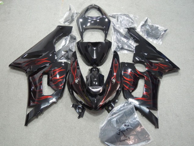 Noir Rouge Flamme Carénage Moto Kawasaki ZX6R 2005-2006 Noir Rouge Flamme Carénage Moto Kawasaki ZX6R 2005-2006