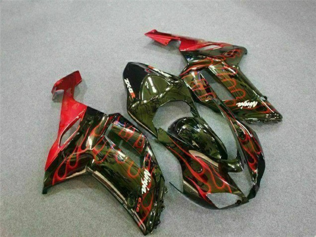 Noir Rouge Flamme Carénage Moto Kawasaki ZX6R 2007-2008 Noir Rouge Flamme Carénage Moto Kawasaki ZX6R 2007-2008