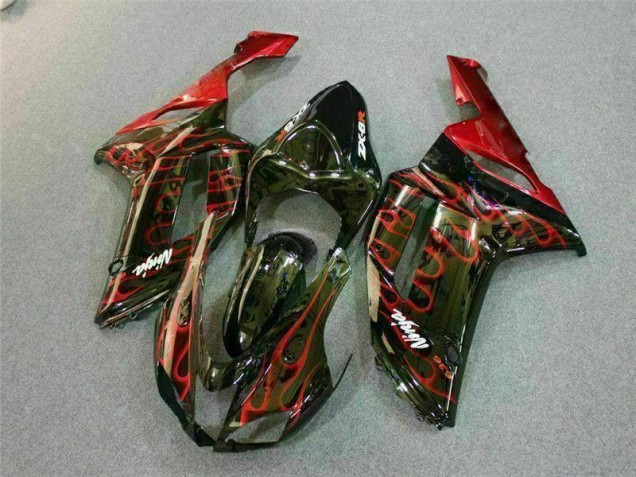 Noir Rouge Flamme Carénage Moto Kawasaki ZX6R 2007-2008 Noir Rouge Flamme Carénage Moto Kawasaki ZX6R 2007-2008
