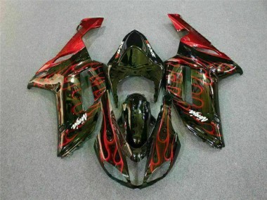 Noir Rouge Flamme Carénage Moto Kawasaki ZX6R 2007-2008