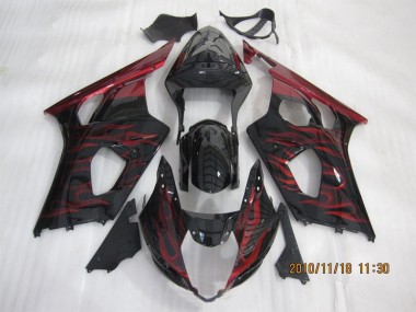 Noir Rouge Flamme Carénage Moto Suzuki GSXR 1000 K3 2003-2004