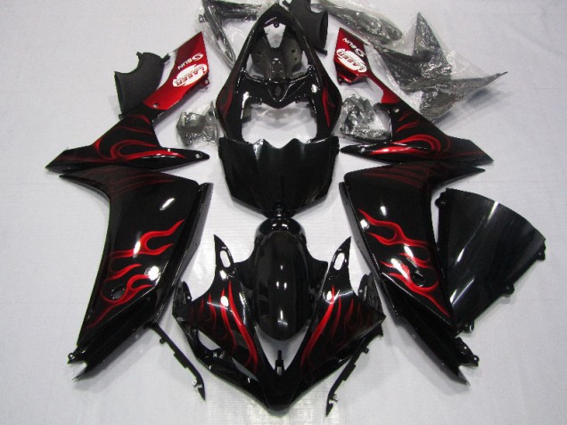 Noir Rouge Flamme Carénage Moto Yamaha R1 2007-2008 Noir Rouge Flamme Carénage Moto Yamaha R1 2007-2008