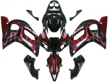 Noir Rouge Flamme Carénage Moto Yamaha R6 1998-2002