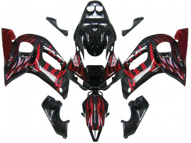 Noir Rouge Flamme Carénage Moto Yamaha R6 1998-2002 Noir Rouge Flamme Carénage Moto Yamaha R6 1998-2002