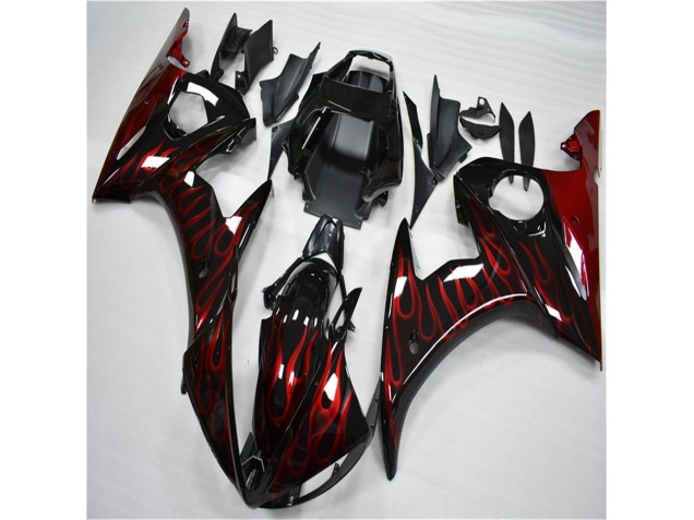 Noir Rouge Flamme Carénage Moto Yamaha R6 2003-2005 Noir Rouge Flamme Carénage Moto Yamaha R6 2003-2005