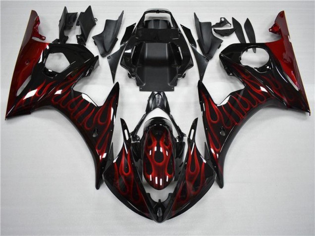 Noir Rouge Flamme Carénage Moto Yamaha R6 2003-2005 Noir Rouge Flamme Carénage Moto Yamaha R6 2003-2005