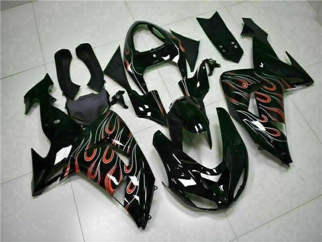 Noir Rouge Flamme Carénages Moto Kawasaki ZX10R 2006-2007 Noir Rouge Flamme Carénages Moto Kawasaki ZX10R 2006-2007
