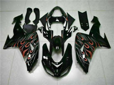 Noir Rouge Flamme Carénages Moto Kawasaki ZX10R 2006-2007