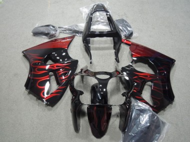 Noir Rouge Flamme Carénages Moto Kawasaki ZX6R 2000-2002