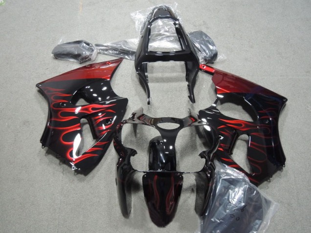 Noir Rouge Flamme Carénages Moto Kawasaki ZX6R 2000-2002 Noir Rouge Flamme Carénages Moto Kawasaki ZX6R 2000-2002