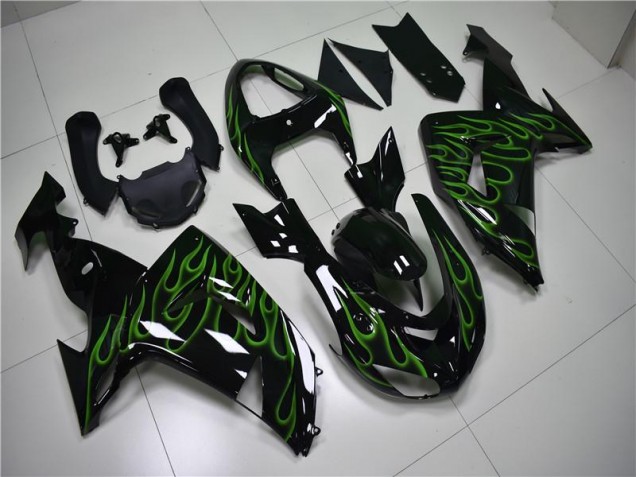 Noir Vert Flamme Carénage Moto Kawasaki ZX10R 2006-2007 Noir Vert Flamme Carénage Moto Kawasaki ZX10R 2006-2007