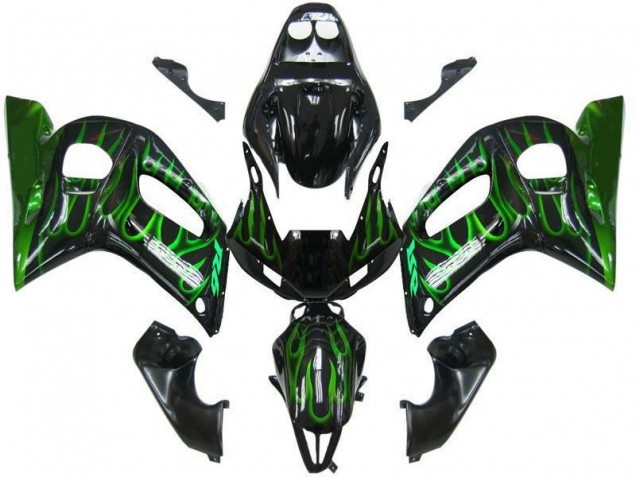 Noir Vert Flamme Carénage Moto Yamaha R6 1998-2002 Noir Vert Flamme Carénage Moto Yamaha R6 1998-2002