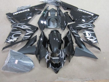 Noir avec Blanc Flamme Carénage Moto Kawasaki ZX10R 2003-2005