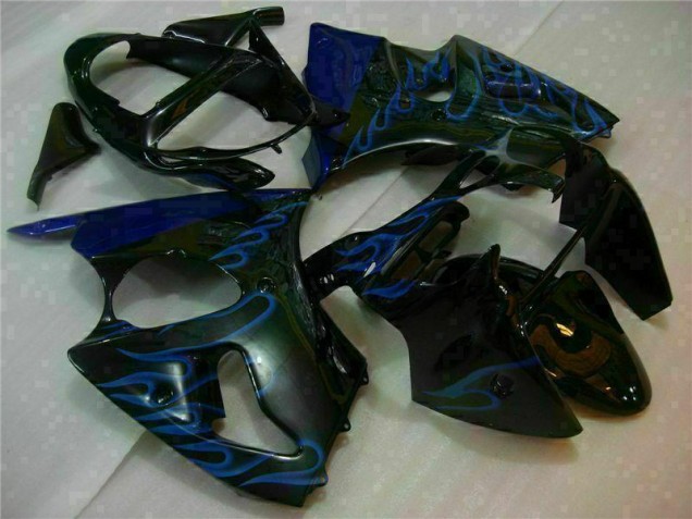 Noir avec Bleu Flamme Carénage Moto Kawasaki ZX6R 2000-2002 Noir avec Bleu Flamme Carénage Moto Kawasaki ZX6R 2000-2002