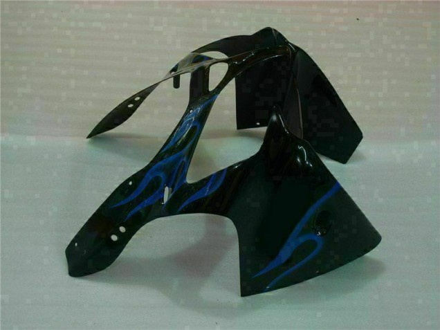 Noir avec Bleu Flamme Carénage Moto Kawasaki ZX6R 2000-2002 Noir avec Bleu Flamme Carénage Moto Kawasaki ZX6R 2000-2002