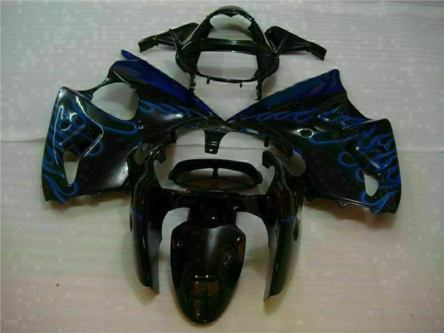 Noir avec Bleu Flamme Carénage Moto Kawasaki ZX6R 2000-2002 Noir avec Bleu Flamme Carénage Moto Kawasaki ZX6R 2000-2002