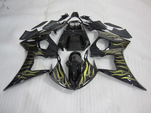 Noir avec Jaune Flamme Carénage Moto Yamaha R6 2003-2005 Noir avec Jaune Flamme Carénage Moto Yamaha R6 2003-2005