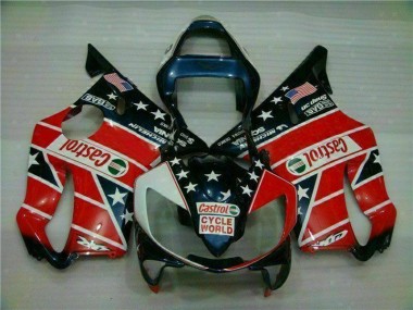 Rouge Blanc Bleu Castrol Cycle World Carénage Moto Honda CBR 600 F4i 2001-2003