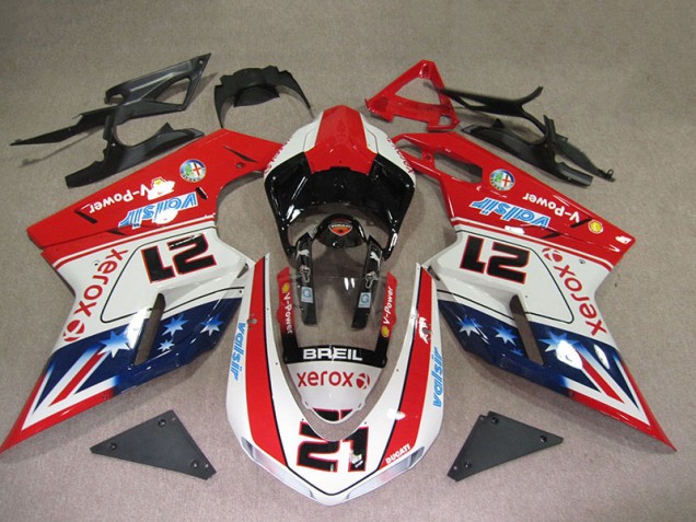 Rouge Blanc Breil Xerox 21 Carénage Moto Ducati 1098 2007-2014 Rouge Blanc Breil Xerox 21 Carénage Moto Ducati 1098 2007-2014