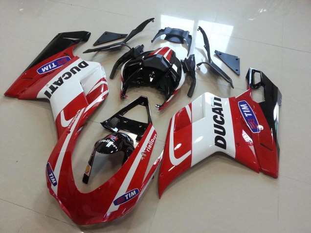 Rouge Blanc Carénage Moto Ducati 848 1098 1198 2007-2014 Rouge Blanc Carénage Moto Ducati 848 1098 1198 2007-2014