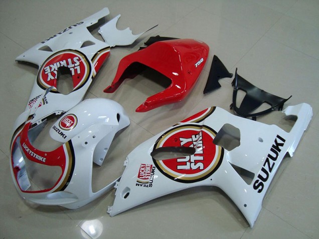 Rouge Blanc Lucky Strike Carénage Moto Suzuki GSXR 750 K1 K2 K3 2001-2003 Rouge Blanc Lucky Strike Carénage Moto Suzuki GSXR 750 K1 K2 K3 2001-2003
