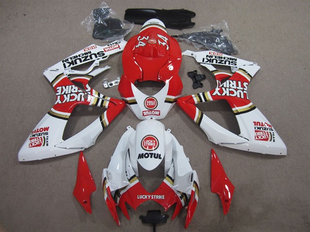 Rouge Blanc Lucky Strike Motul Carénage Moto Suzuki GSXR 600 K6 2006-2007 Rouge Blanc Lucky Strike Motul Carénage Moto Suzuki GSXR 600 K6 2006-2007