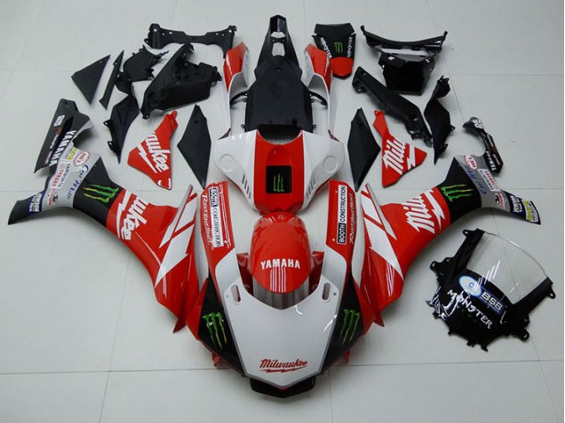 Rouge Blanc Monster Carénage Moto Yamaha R1 2015-2019 Rouge Blanc Monster Carénage Moto Yamaha R1 2015-2019