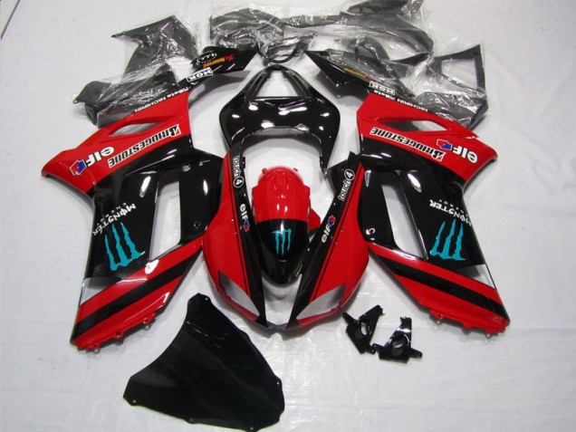 Rouge Noir Monster Carénage Moto Kawasaki ZX6R 2007-2008 Rouge Noir Monster Carénage Moto Kawasaki ZX6R 2007-2008