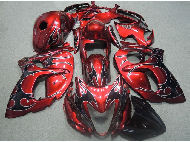 Rouge avec Noir Flamme Carénage Moto Suzuki GSXR 1300 Hayabusa 1996-2007 Rouge avec Noir Flamme Carénage Moto Suzuki GSXR 1300 Hayabusa 1996-2007
