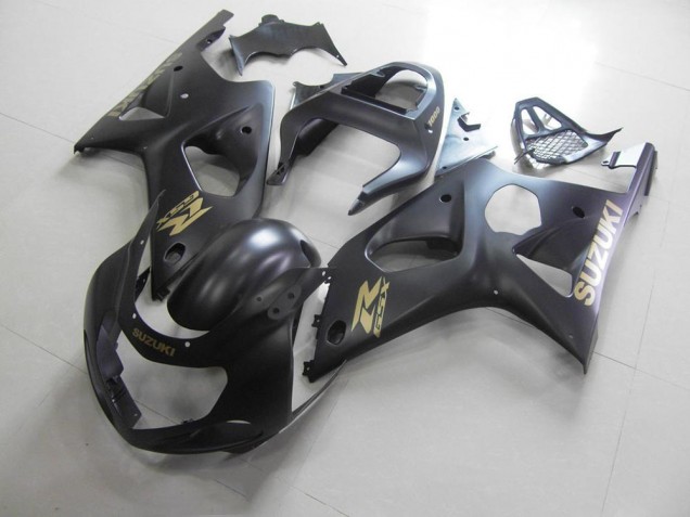 Tout Noir mat avec Décalque doré Carénage Moto Suzuki GSXR 1000 K1 2000-2002 Tout Noir mat avec Décalque doré Carénage Moto Suzuki GSXR 1000 K1 2000-2002