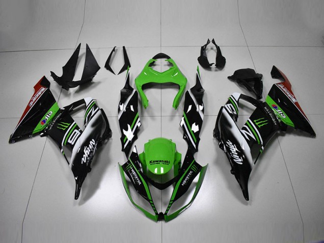 Vert Noir Blanc Carénage Moto Kawasaki ZX6R 2013-2018 Vert Noir Blanc Carénage Moto Kawasaki ZX6R 2013-2018